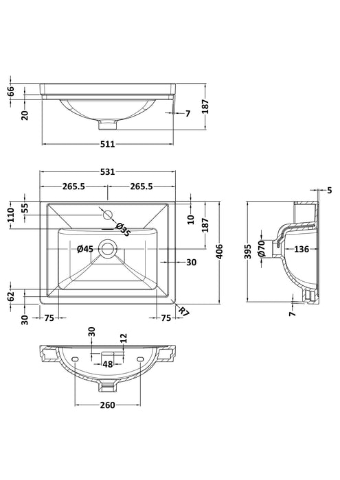 1 Tap Hole 500mm Traditional Fireclay Basin