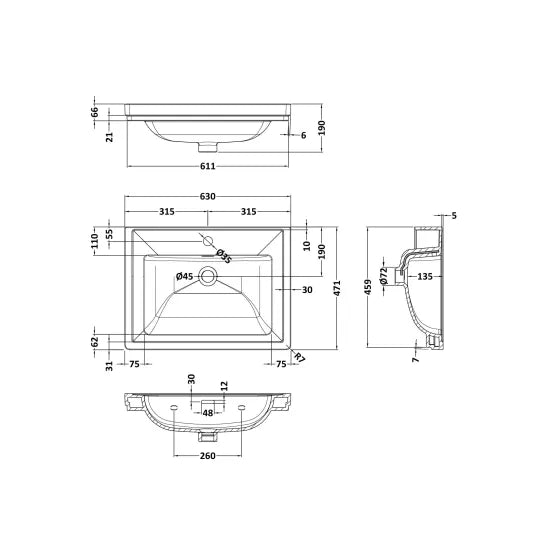 1 Tap Hole 600mm Traditional Fireclay Basin