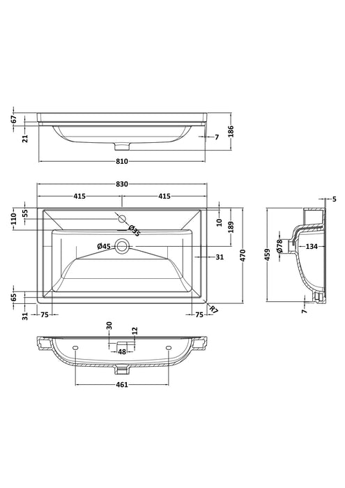 1 Tap Hole 800mm Traditional Fireclay Basin