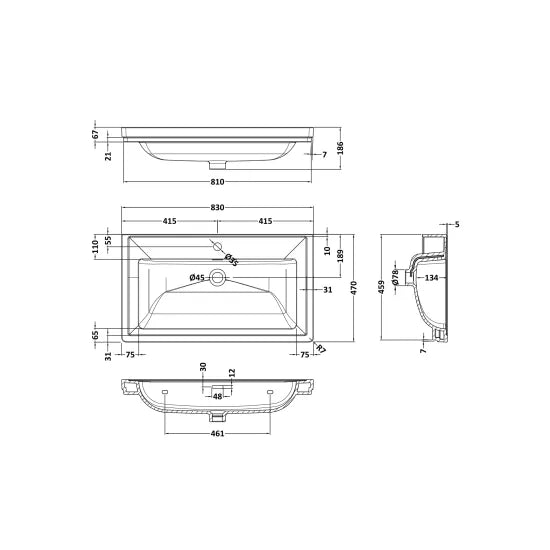 800mm Wall Hung 2-Drawer Unit & Basin Set 1 Tap Hole(Drawer Unit, Basin or Set)