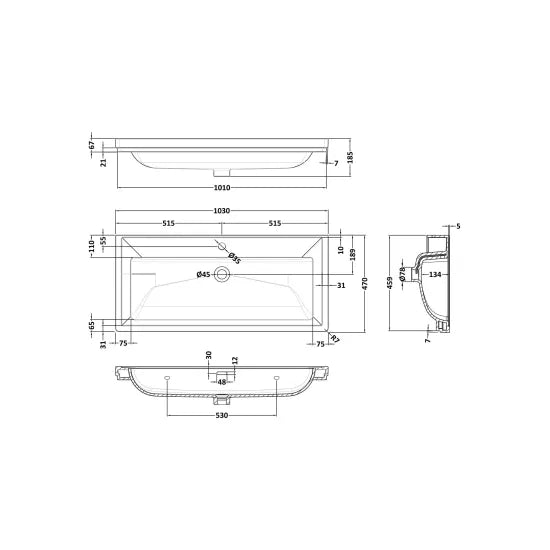 1 Tap Hole 1000mm Traditional Fireclay Basin