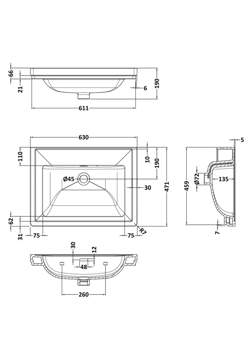 0 Tap Hole 600mm Traditional Fireclay Basin