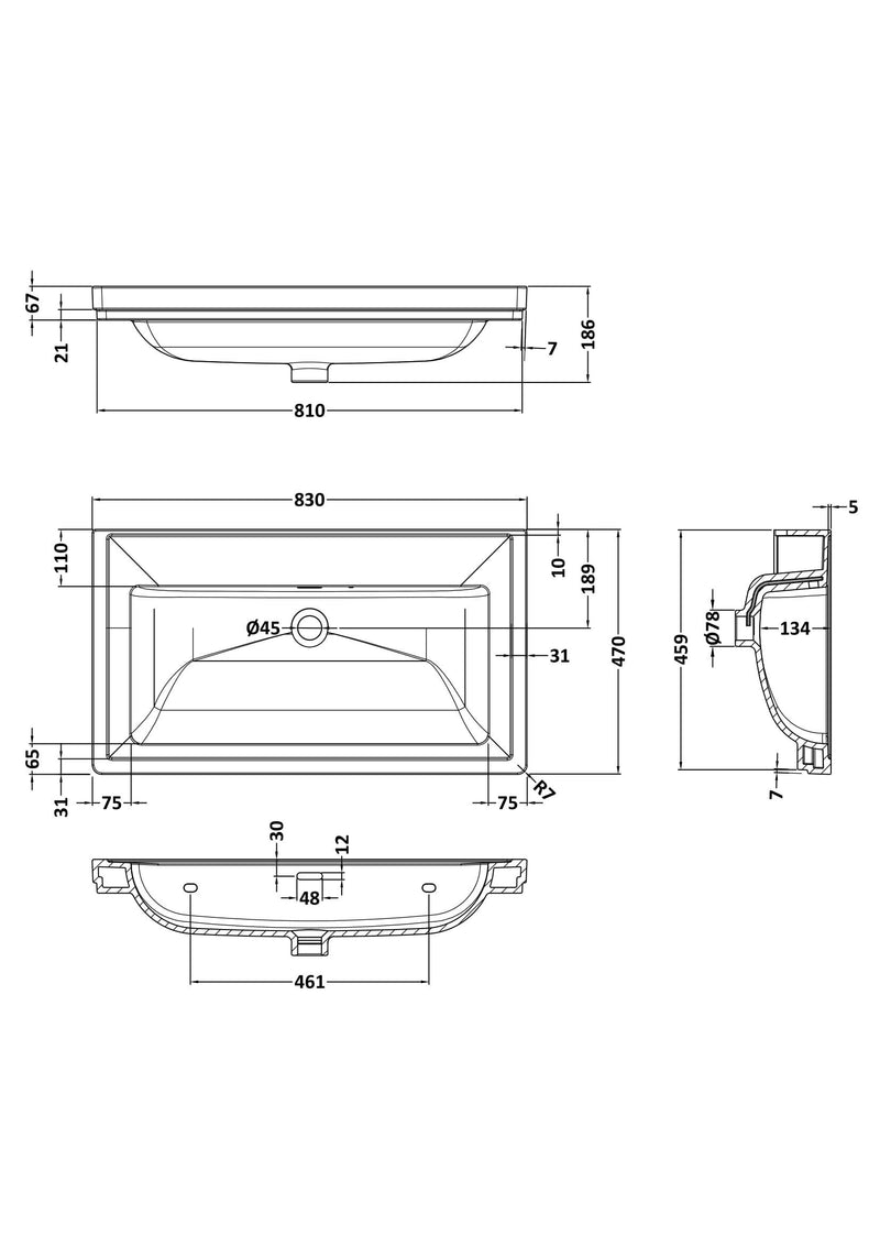 0 Tap Hole 800mm Traditional Fireclay Basin