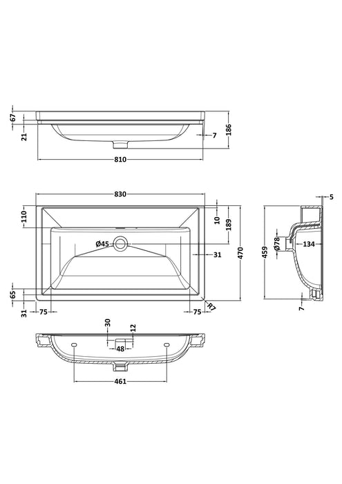 0 Tap Hole 800mm Traditional Fireclay Basin