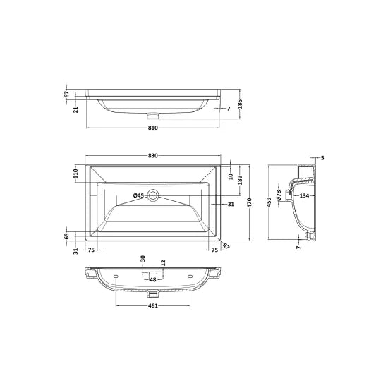 800mm Floor Standing 2-Drawer Unit & Basin 0 Tap Hole (Drawer Unit, Basin or Set)