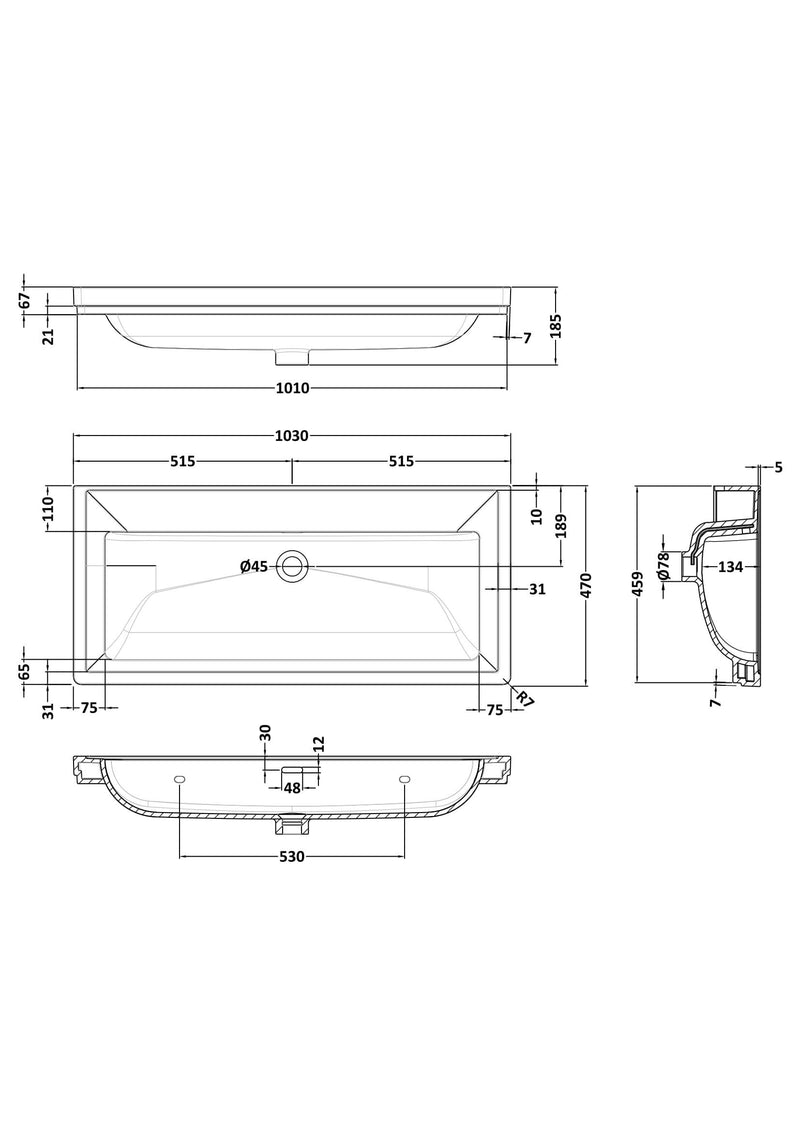 0 Tap Hole 1000mm Traditional Fireclay Basin