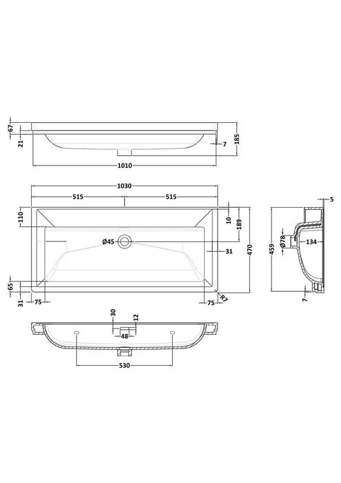 0 Tap Hole 1000mm Traditional Fireclay Basin