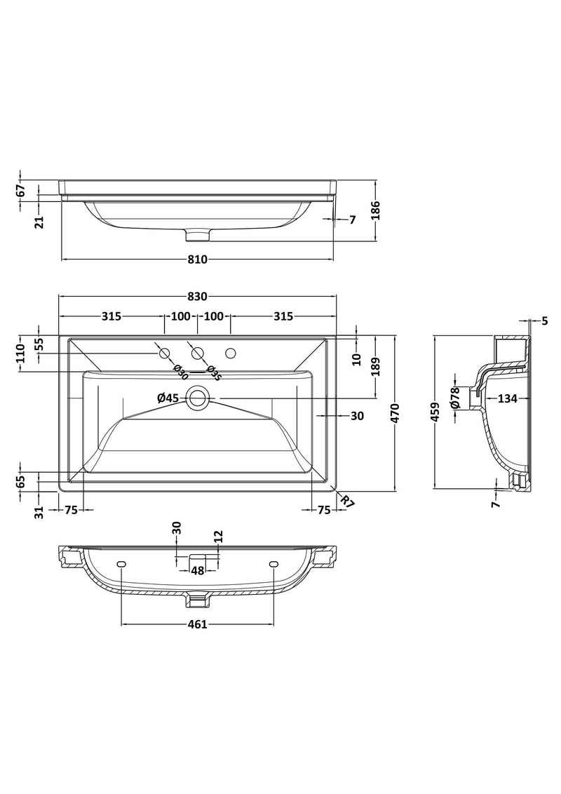 3 Tap Hole 800mm Traditional Fireclay Basin