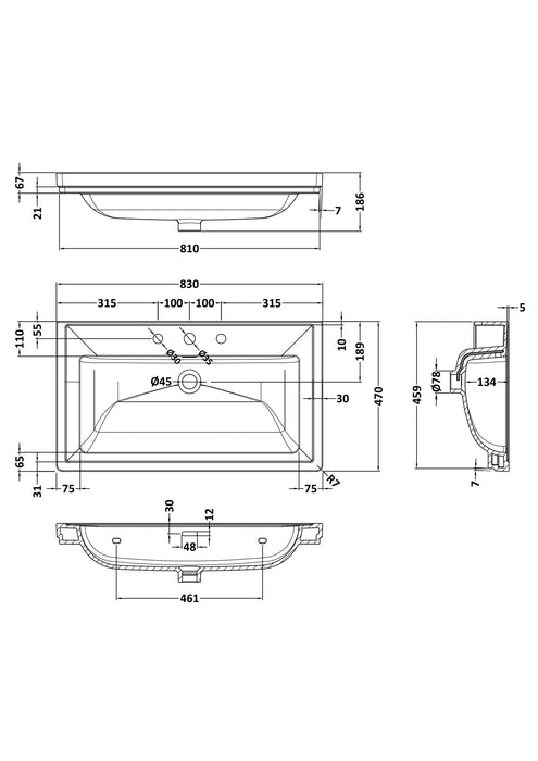 3 Tap Hole 800mm Traditional Fireclay Basin