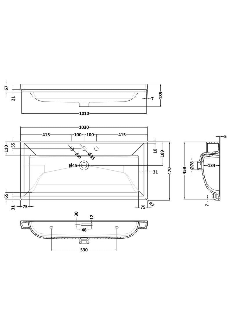 3 Tap Hole 1000mm Traditional Fireclay Basin
