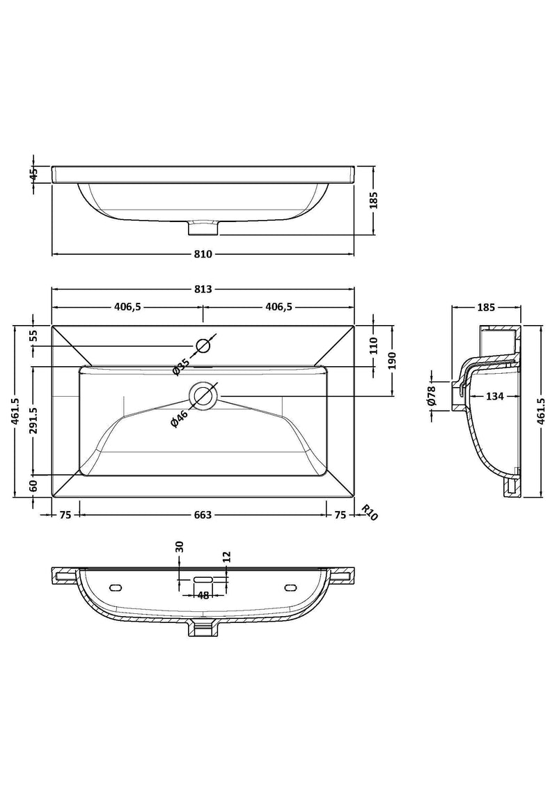 1 Tap Hole 800mm Contemporary Fireclay Basin