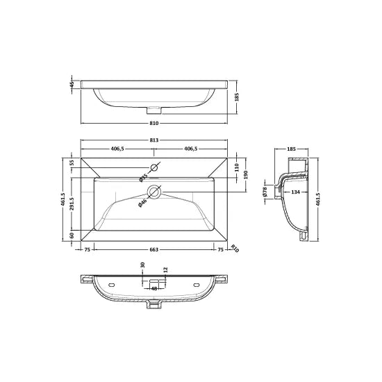 800mm Wall Hung 2-Drawer Unit & Basin 1Tap Hole (Drawer Unit, Basin or Set)