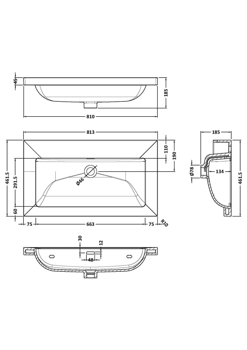 0 Tap Hole 800mm Contemporary Fireclay Basin