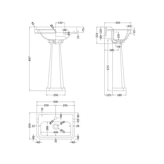 Old London Richmond 1 Tap Hole 500mm Ceramic Basin & Pedestal