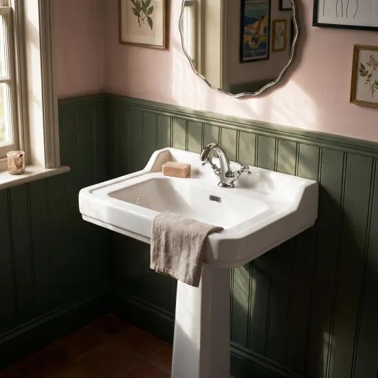 Old London Richmond 1 Tap Hole 600mm Ceramic Basin & Pedestal