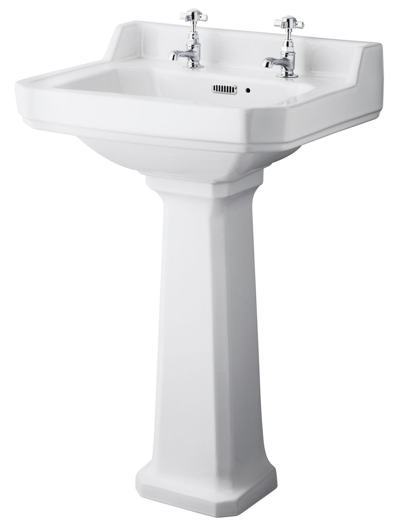 Old London Richmond 2 Tap Hole 560mm Ceramic Basin & Pedestal