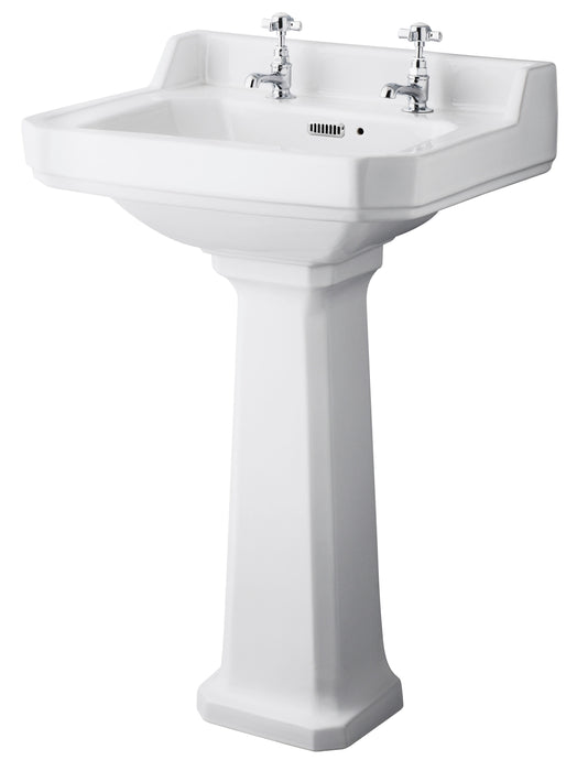 Old London Richmond 2 Tap Hole 560mm Ceramic Basin & Pedestal