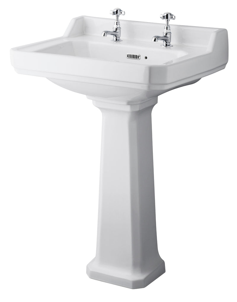 Old London Richmond 2 Tap Hole 600mm Ceramic Basin & Pedestal