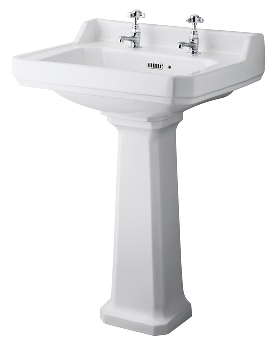Old London Richmond 2 Tap Hole 600mm Ceramic Basin & Comfort Height Pedestal