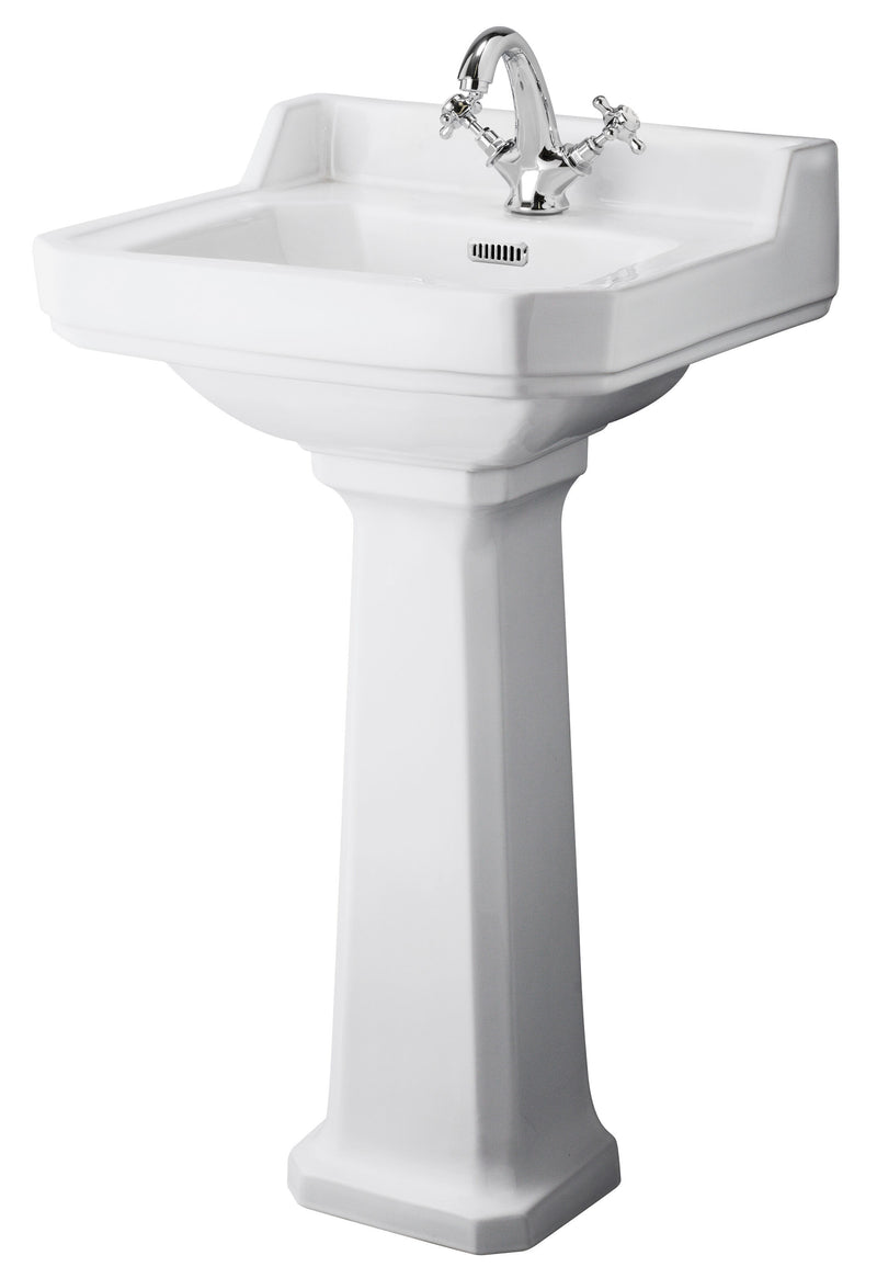 Old London Richmond 1 Tap Hole 500mm Ceramic Basin & Comfort Height Pedestal
