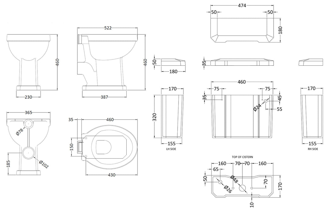 Old London Richmond Comfort Height Low Level Toilet With Cistern & Flush Pipe