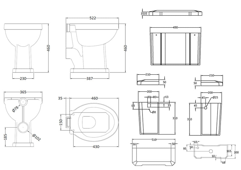 Old London Richmond Comfort Height High Level Toilet With Cistern & Flush Pipe