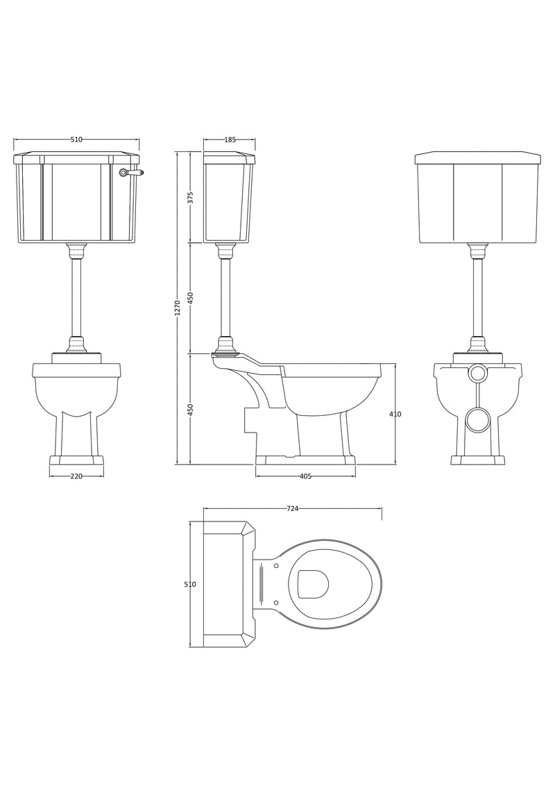 Old London Richmond Mid Level Toilet, Cistern & Flush Pipe
