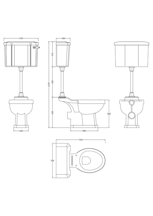 Old London Richmond Mid Level Toilet, Cistern & Flush Pipe