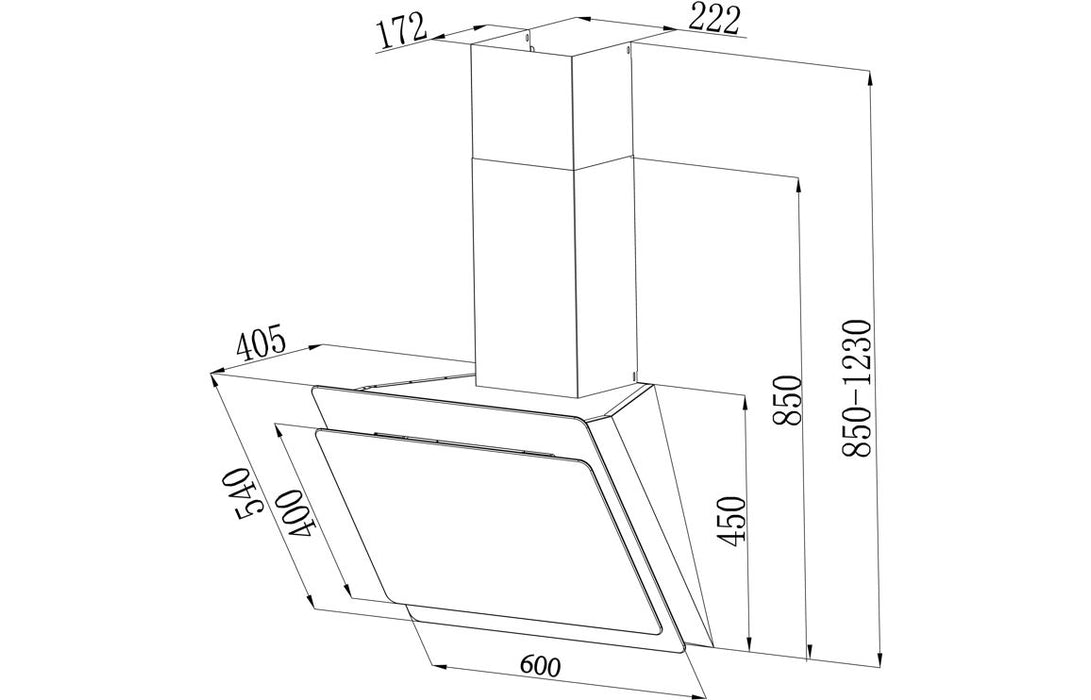 Candy CDG6CEBWIFI 60cm Angled Chimney Hood - Black
