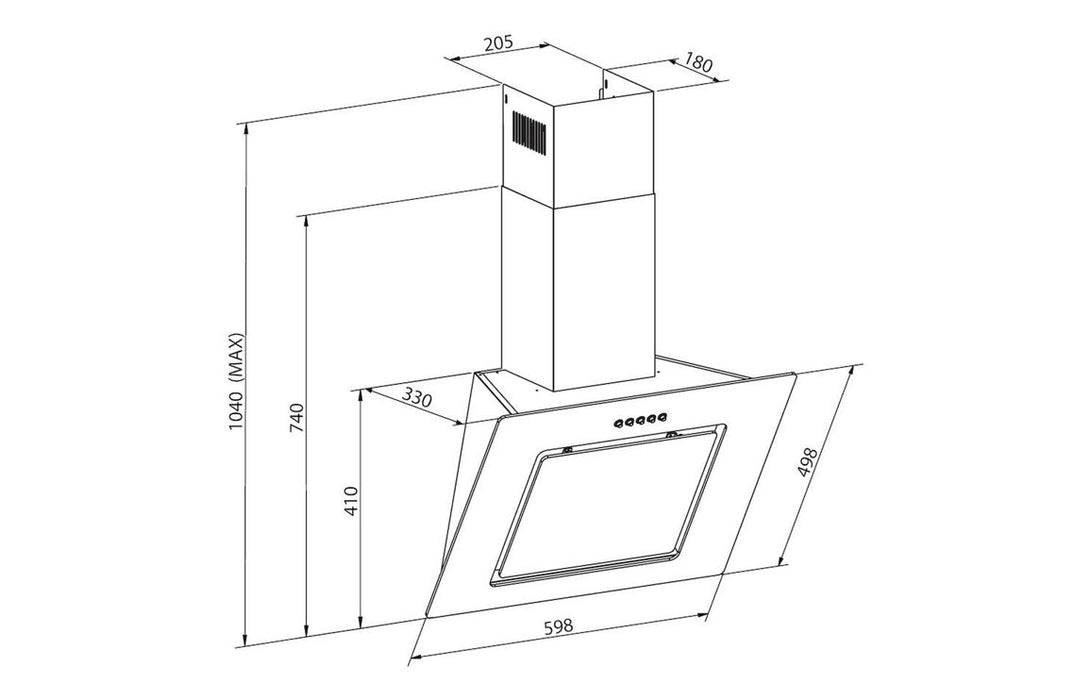 Unbranded CDG6MBGG 60cm Sloped Chimney Hood - Black