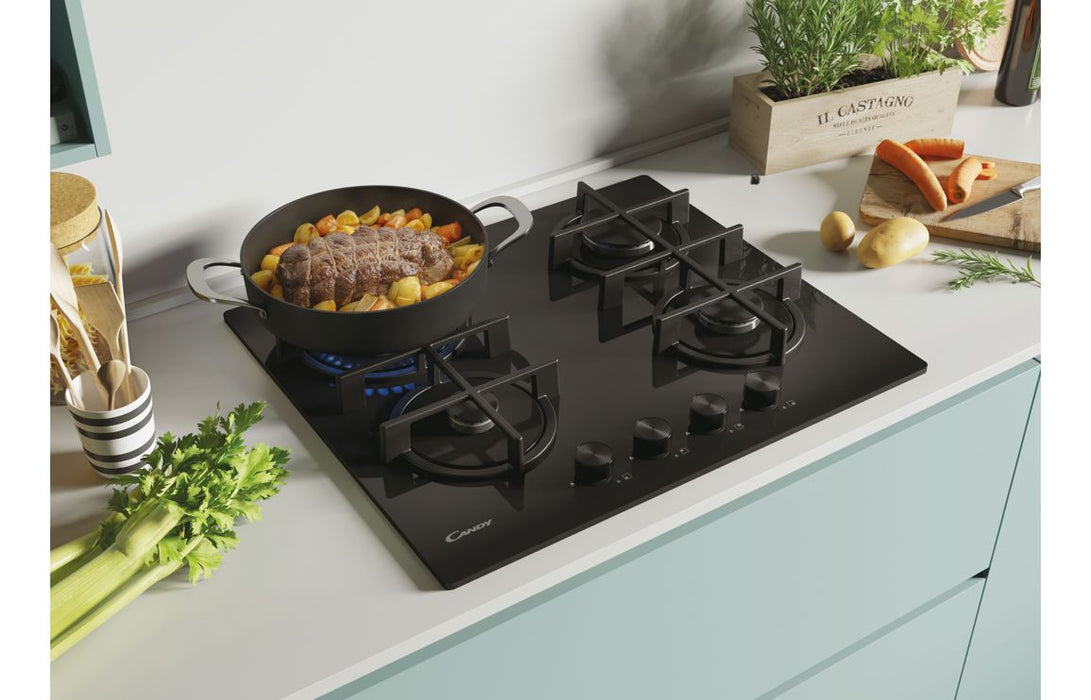 Candy CDK6GR4PBB 60cm Gas on Glass Hob - Black Glass