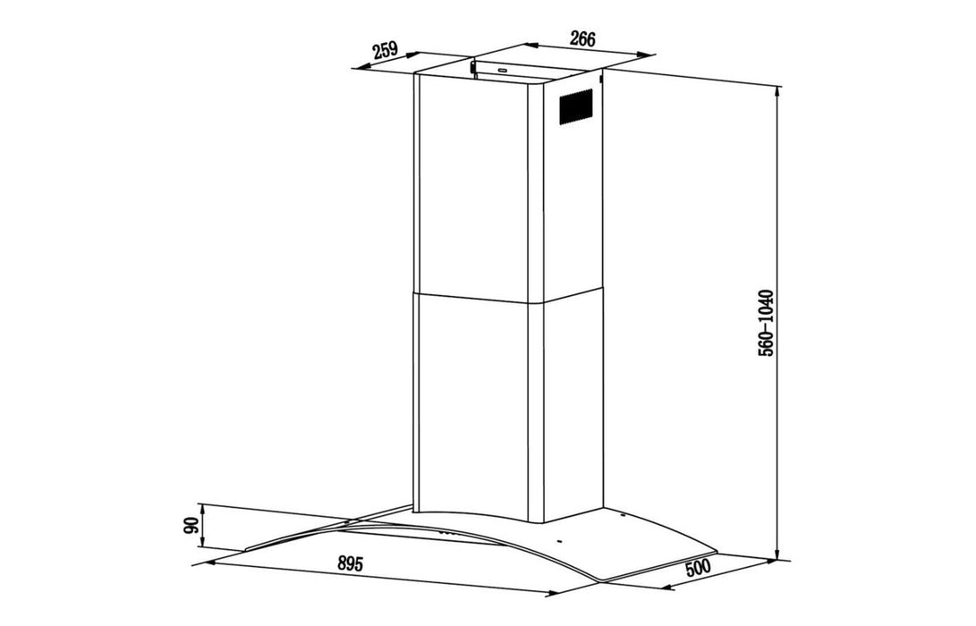 Unbranded CGM90NX/1 90cm Curved Glass Chimney Hood - St/Steel & Glass