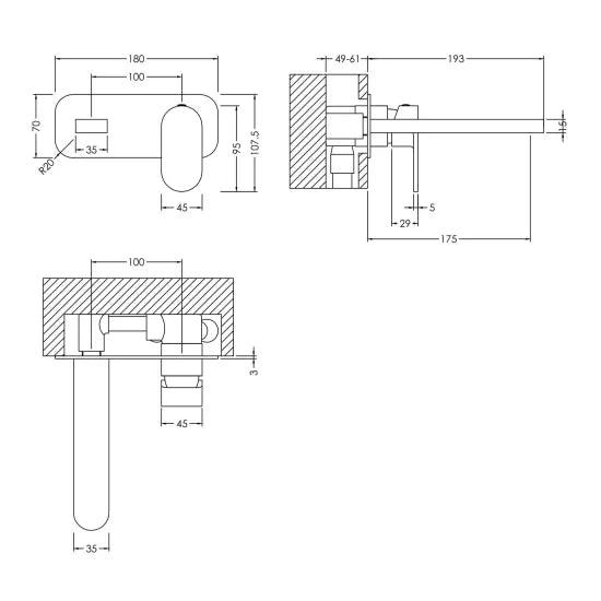 BC Designs Chelmsford  2 Tap Hole Wall Mounted Basin Mixer With Plate