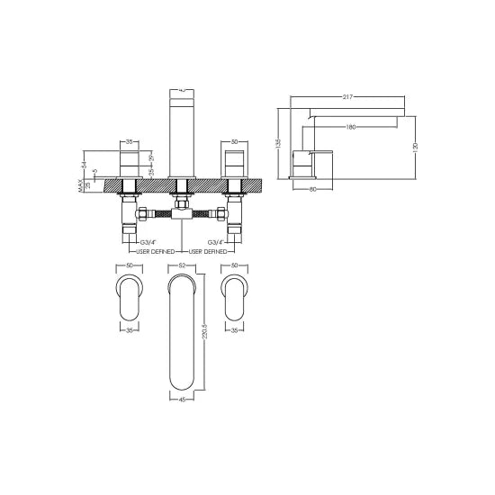 BC Designs Chelmsford  3 Tap Hole Deck Mounted Bath Filler