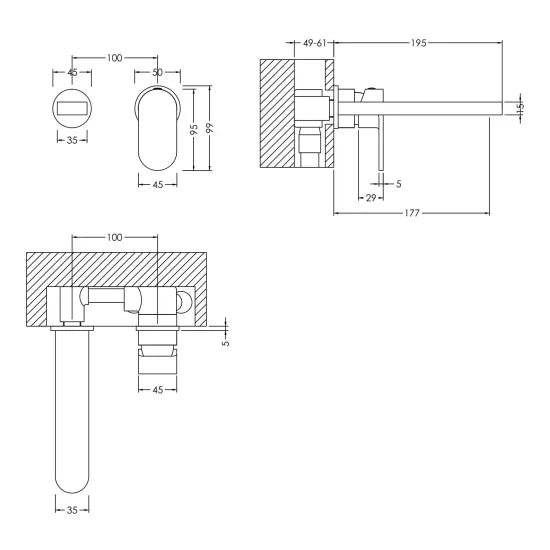 BC Designs Chelmsford  2 Tap Hole Wall Mounted Basin Mixer