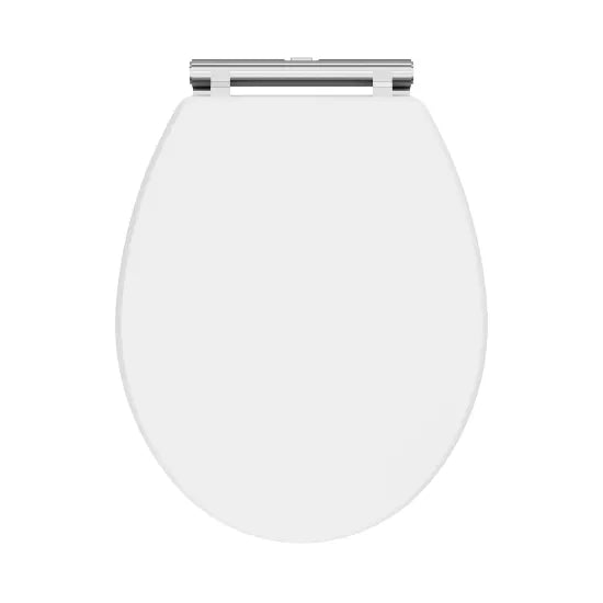 nuie Classique Satin White Round Wooden Soft Close Traditional Toilet Seat With Chrome Quick Release Hinge