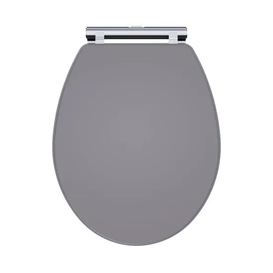 nuie Classique Satin Grey Round Wooden Soft Close Traditional Toilet Seat With Chrome Quick Release Hinge