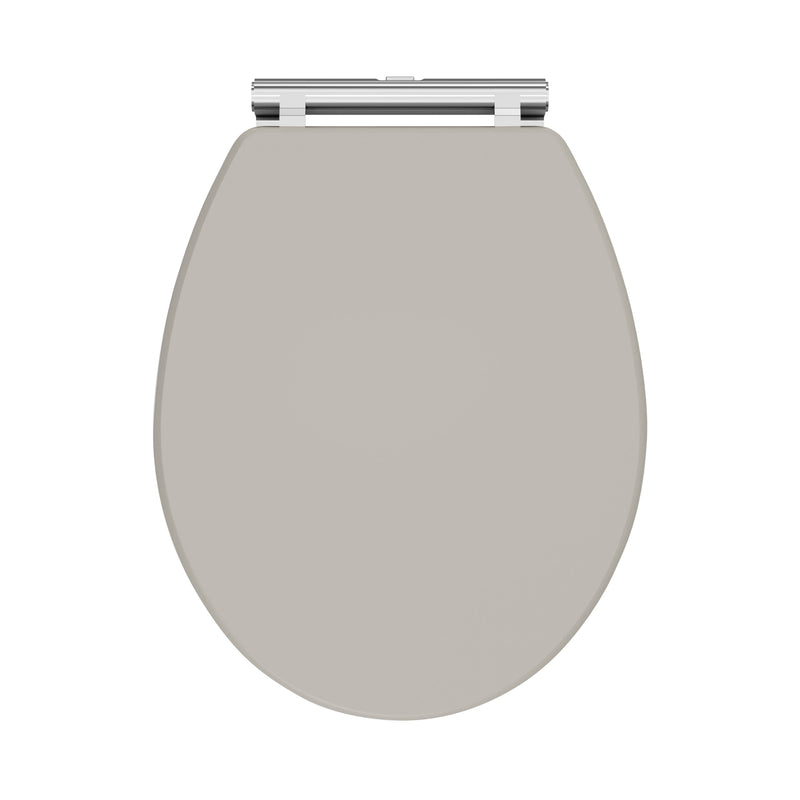 Old London Ashwick Pebble Grey Round Wooden Soft Close Traditional Toilet Seat With Chrome Quick Release Hinge