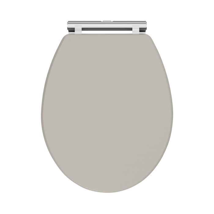 Old London Ashwick Pebble Grey Round Wooden Soft Close Traditional Toilet Seat With Chrome Quick Release Hinge