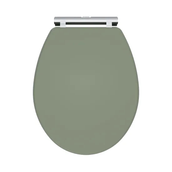 Old London Ashwick Satin Green Round Wooden Soft Close Traditional Toilet Seat With Chrome Quick Release Hinge