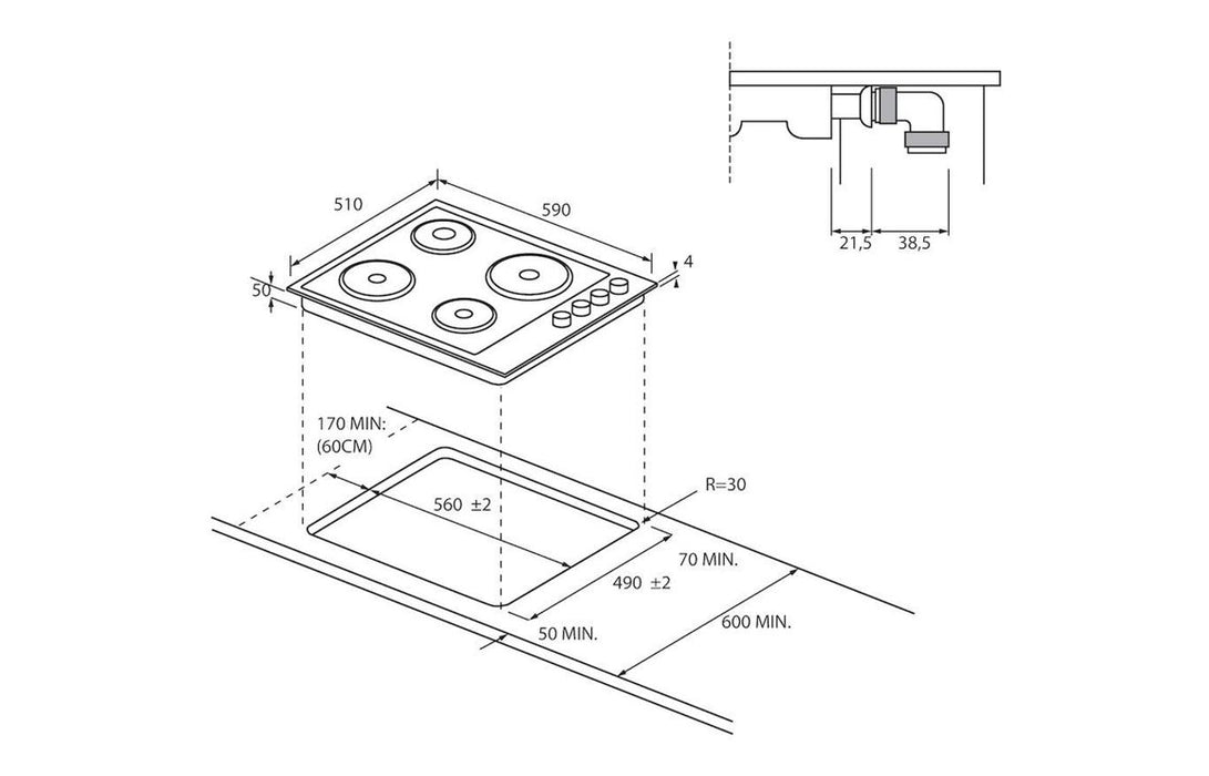 Candy CLE64KX 60cm Electric Solid Plate Hob - St/Steel