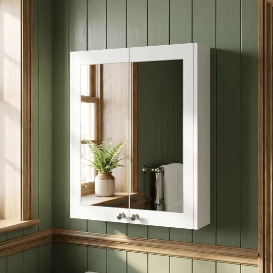 Old London Ashwick 600mm Satin White Wall Hung Mirror Cabinet