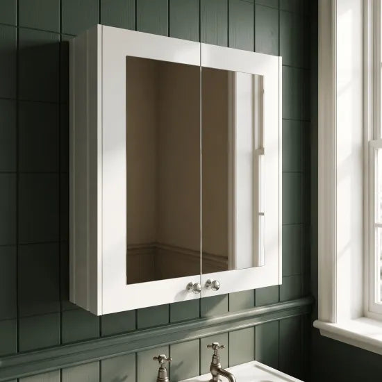 Old London Ashwick 600mm Satin White Wall Hung Mirror Cabinet