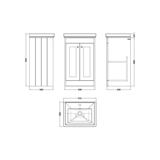 Old London Ashwick Satin White 500mm Floorstanding 2-Door Unit