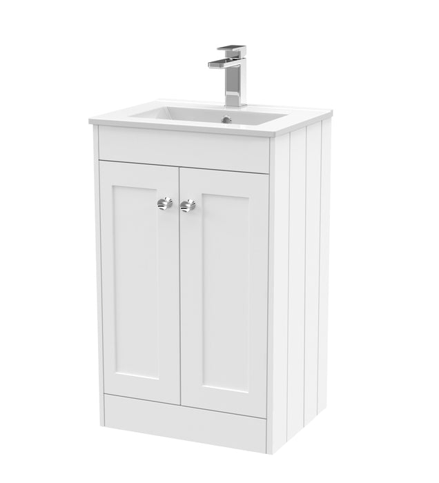 Old London Ashwick Satin White 500mm Floorstanding 2-Door Unit With Minimalist Basin