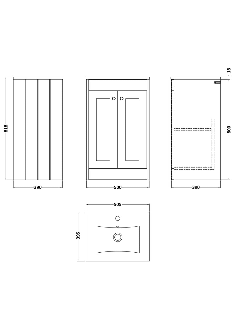 Old London Ashwick Satin White 500mm Floorstanding 2-Door Unit With Minimalist Basin