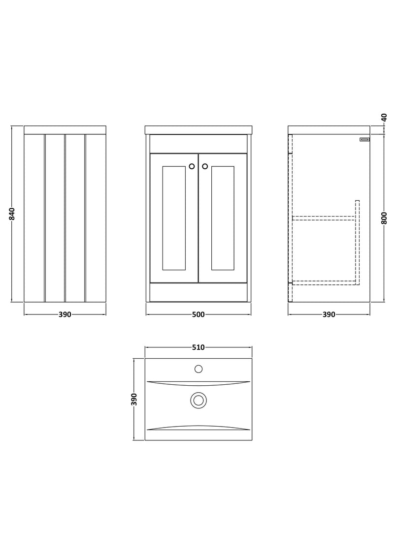 Old London Ashwick Satin White 500mm Floorstanding 2-Door Unit With Mid-Edged Basin