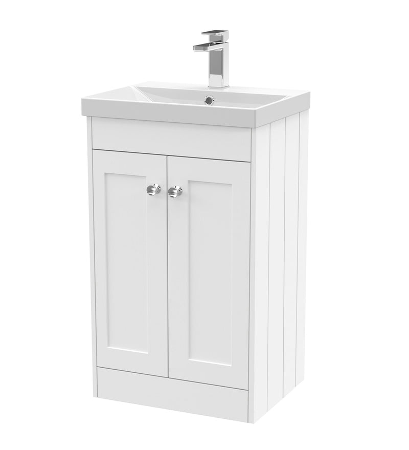 Old London Ashwick Satin White 500mm Floorstanding 2-Door Unit With Thin-Edged Basin