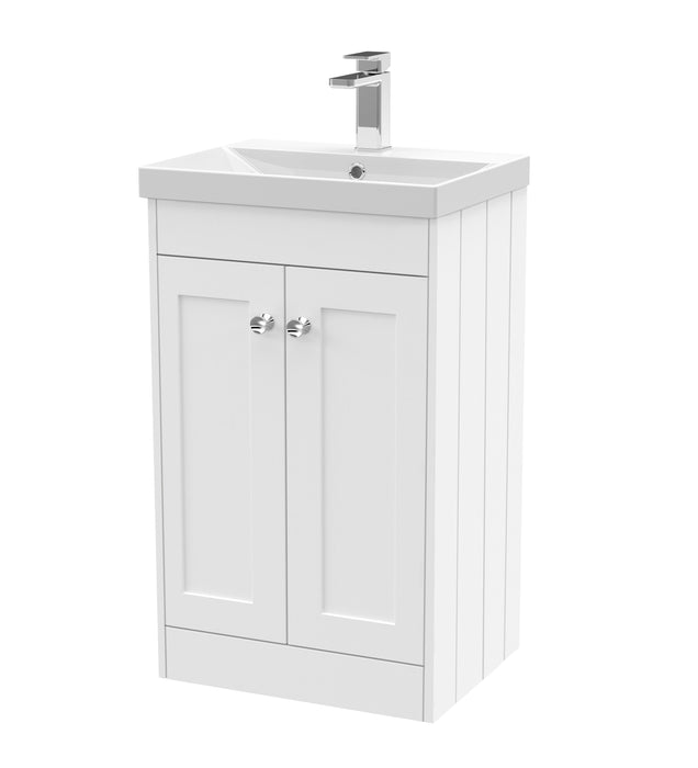 Old London Ashwick Satin White 500mm Floorstanding 2-Door Unit With Thin-Edged Basin