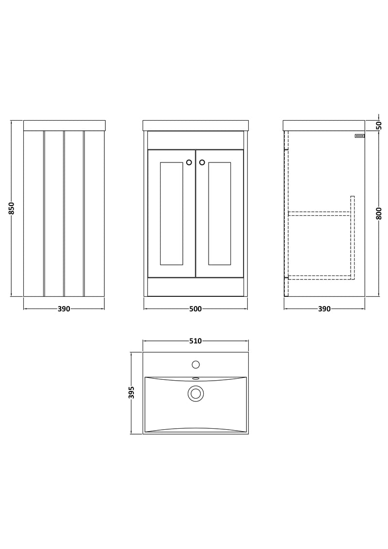 Old London Ashwick Satin White 500mm Floorstanding 2-Door Unit With Thin-Edged Basin